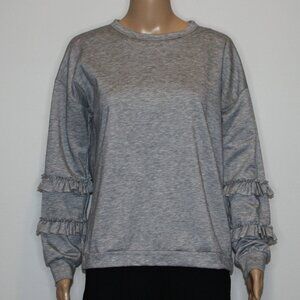Ginger G Women's Heathered Gray Ruffle Pullover Sweatshirt Top in size Medium